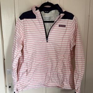 Vineyard Vines Pink & White striped popover raincoat size large